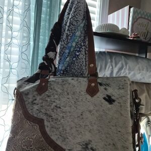 MYRA Cowhide Tote Bag with Brown Leather Trim CONCEAL & CARRY NWOT 14X10X5